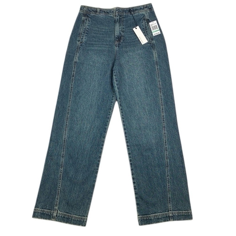 🆕 HABITUAL Jeans Straight Wide Leg High Rise Back Cinch Front Pocket Dark 4 27